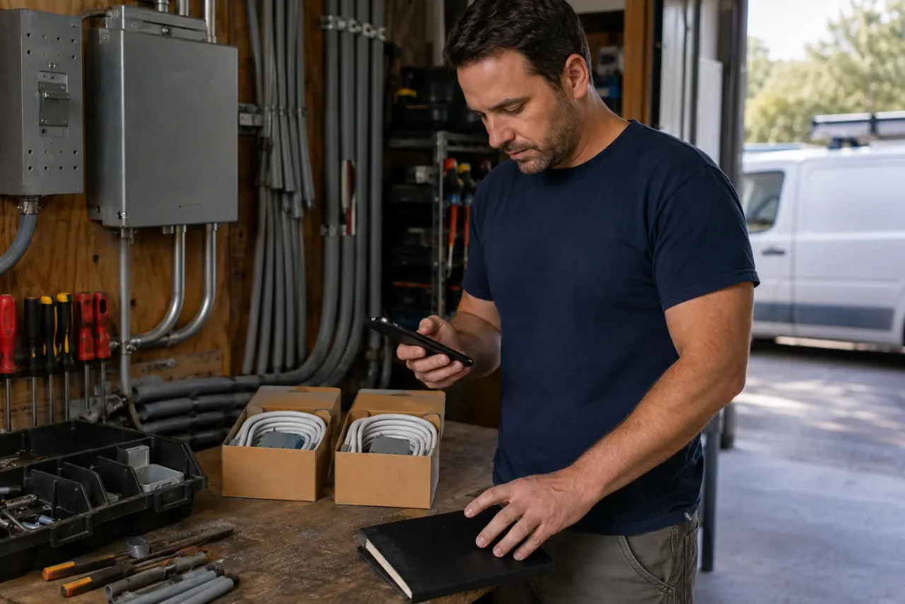 A solo contractor reviewing customer newsletters