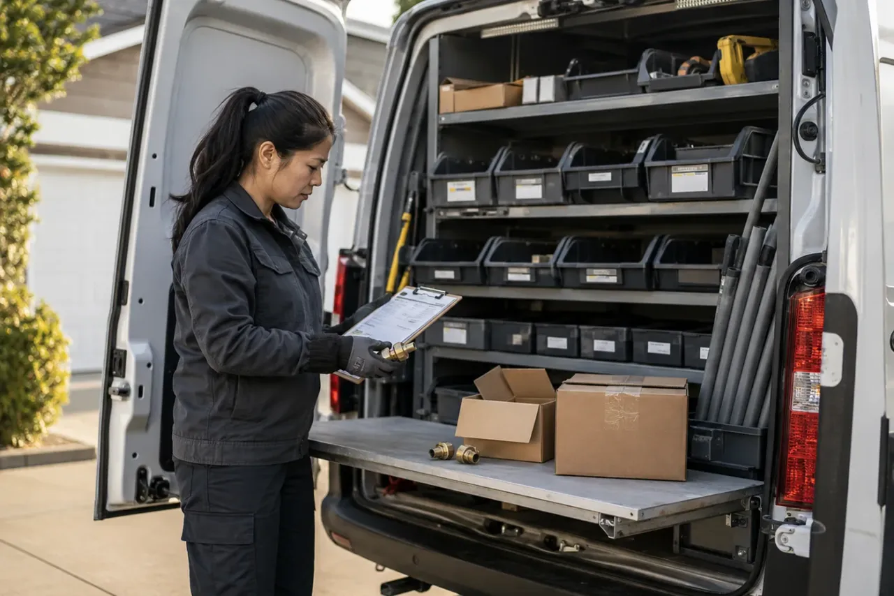 A solo contractor reviewing parts and materials
