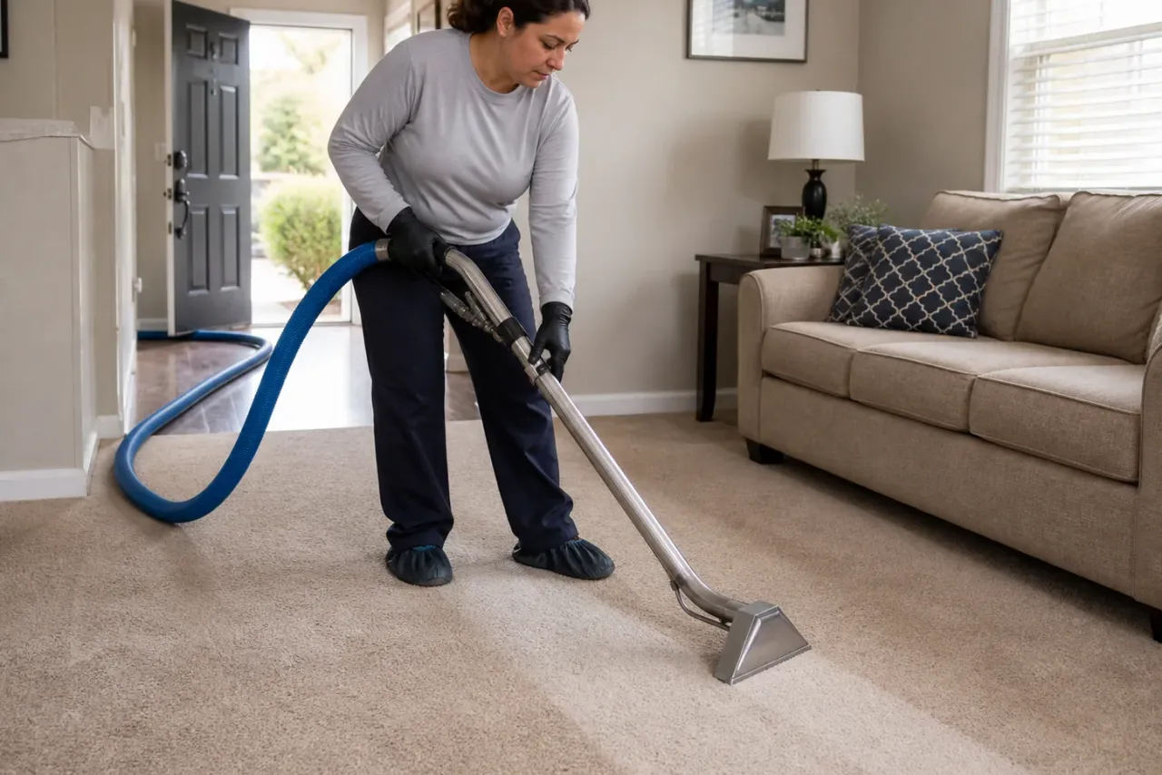 An independent carpet cleaning professional at work