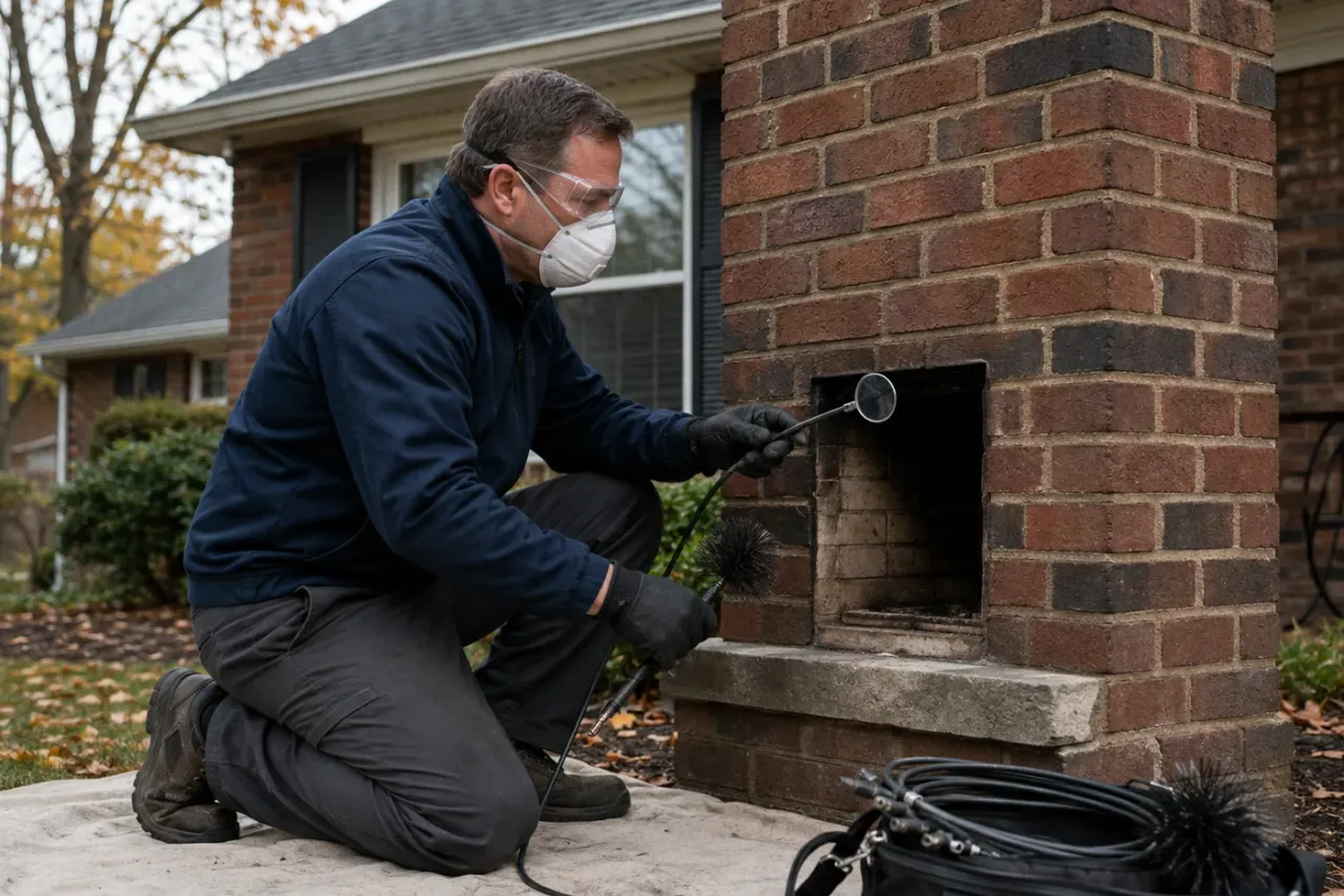 An independent chimney and fireplace specialist at work