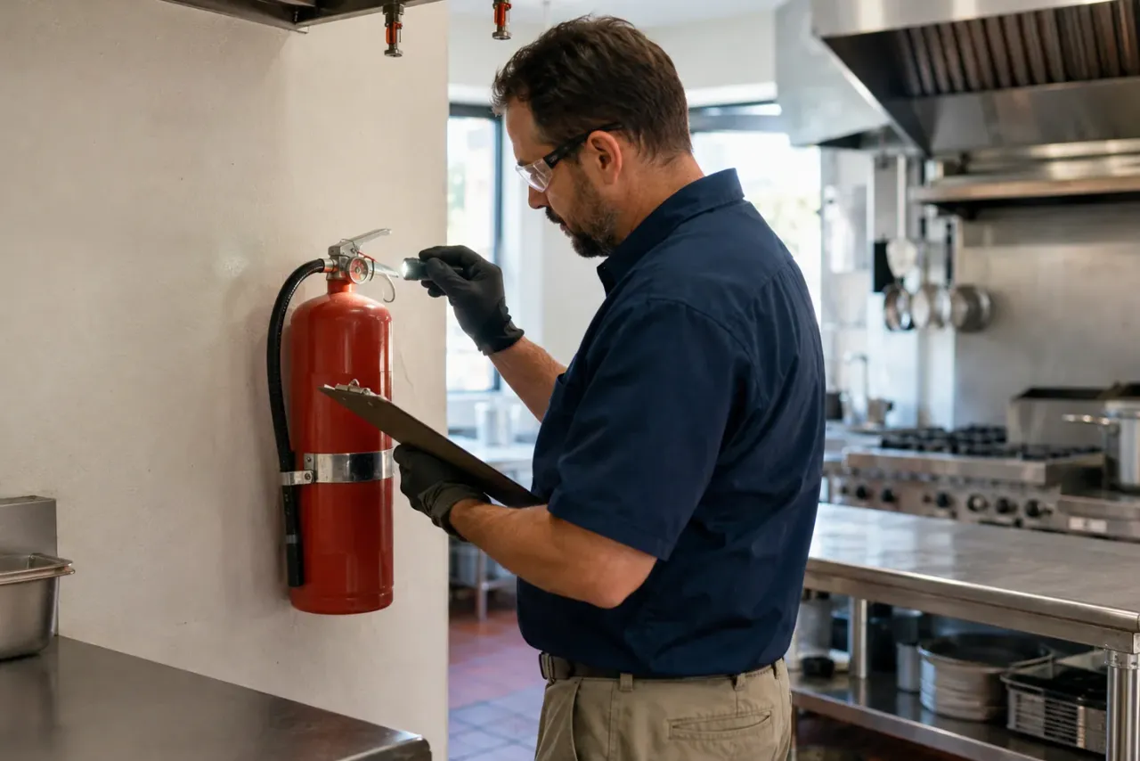 An independent fire-safety inspection professional at work