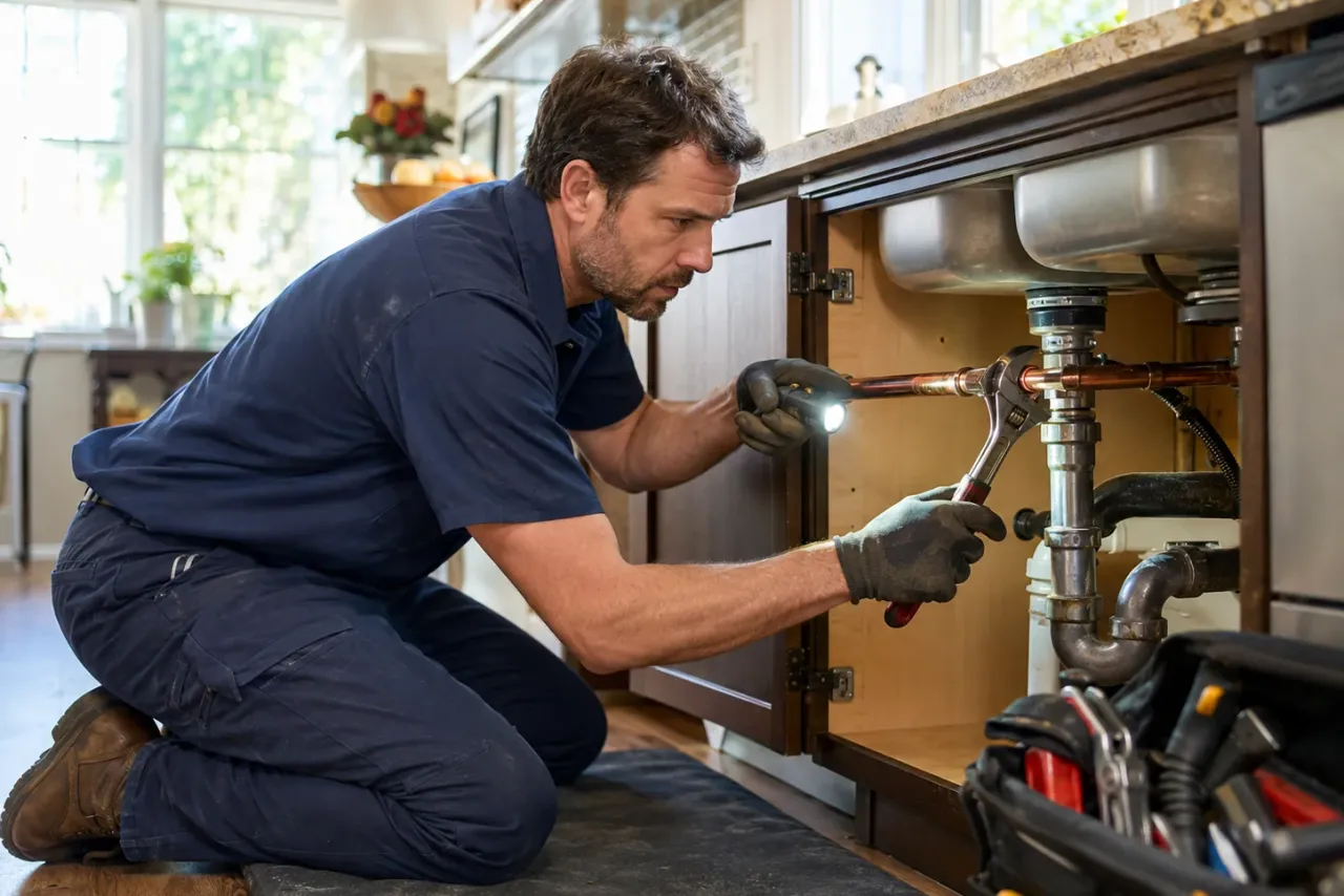 An independent plumber at work