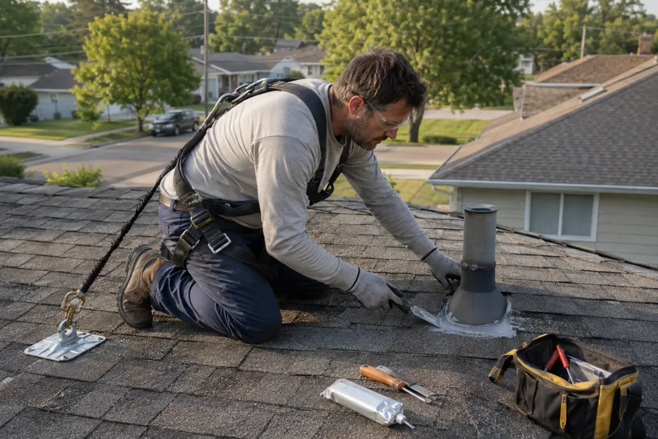 An independent roofing repair contractor at work