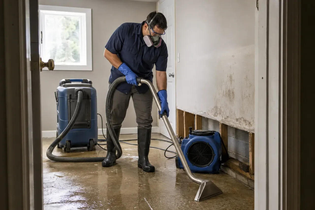 An independent water damage restoration professional at work