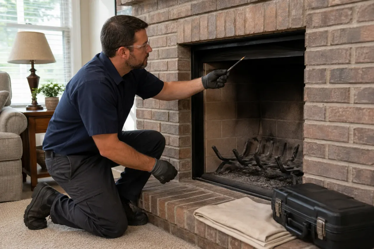 An independent chimney and fireplace specialist reviewing job details
