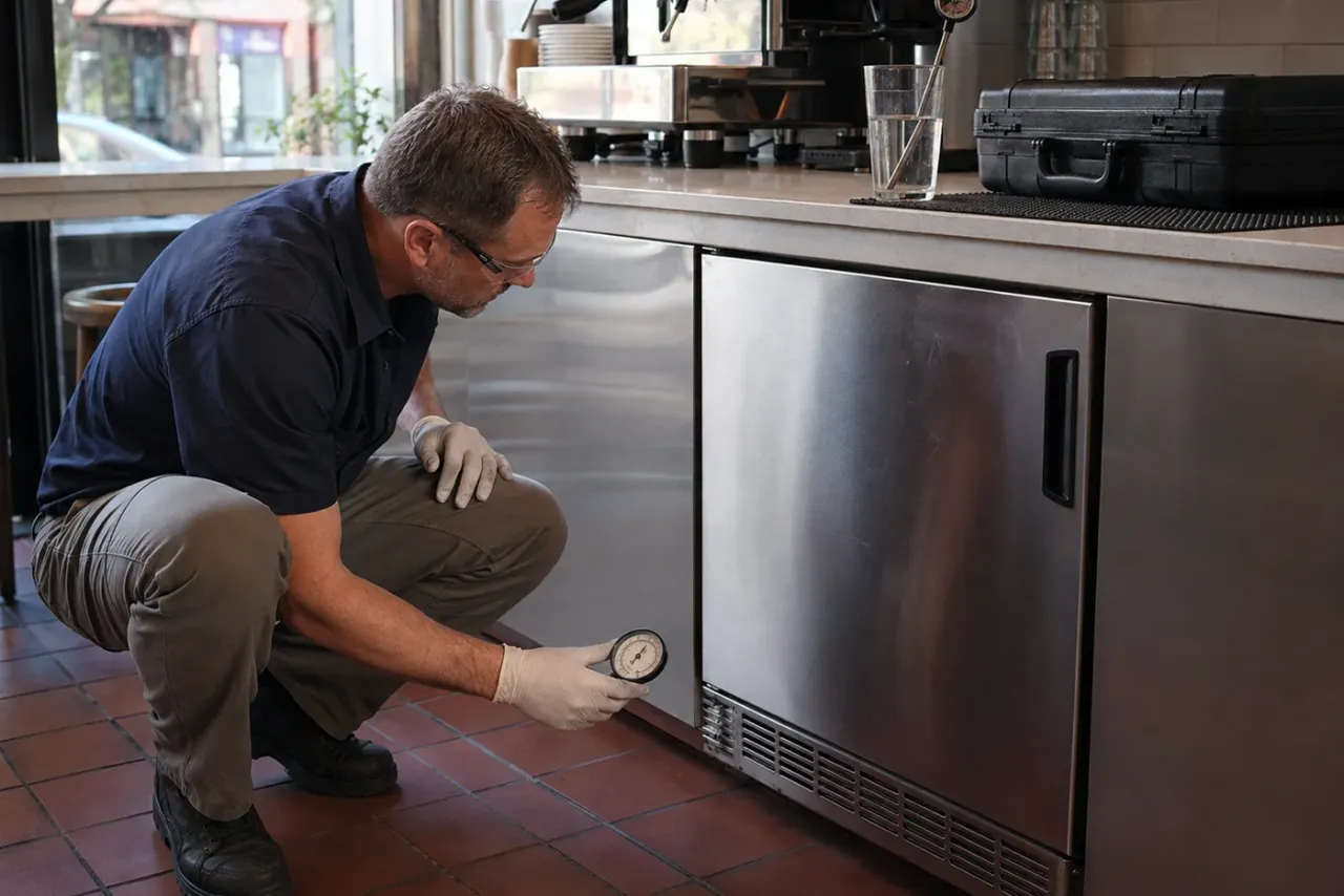 An independent commercial equipment repairer reviewing job details