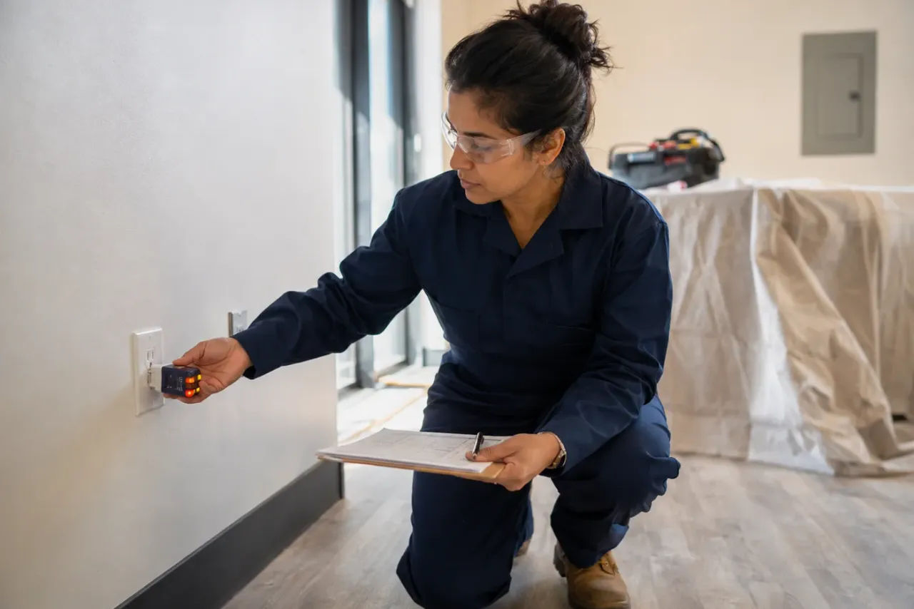An independent electrician reviewing job details