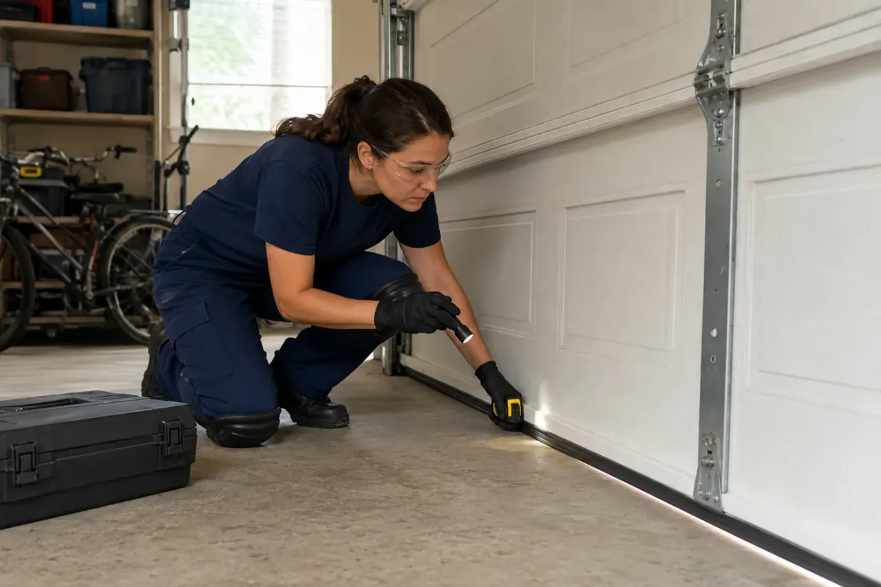An independent garage door technician reviewing job details