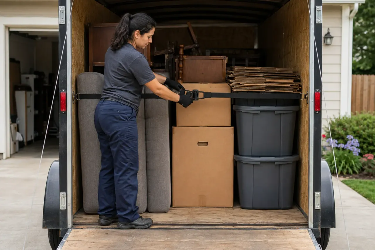 An independent junk removal professional reviewing job details