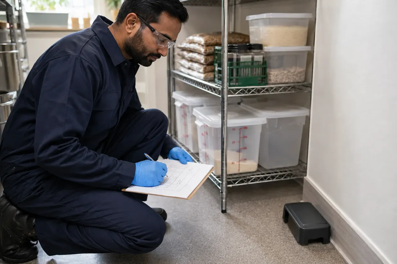 An independent pest control professional reviewing job details