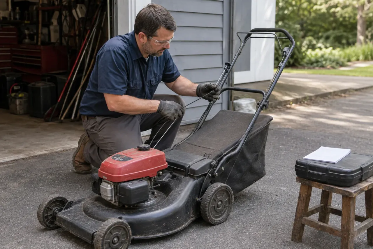 An independent small-engine repairer reviewing job details