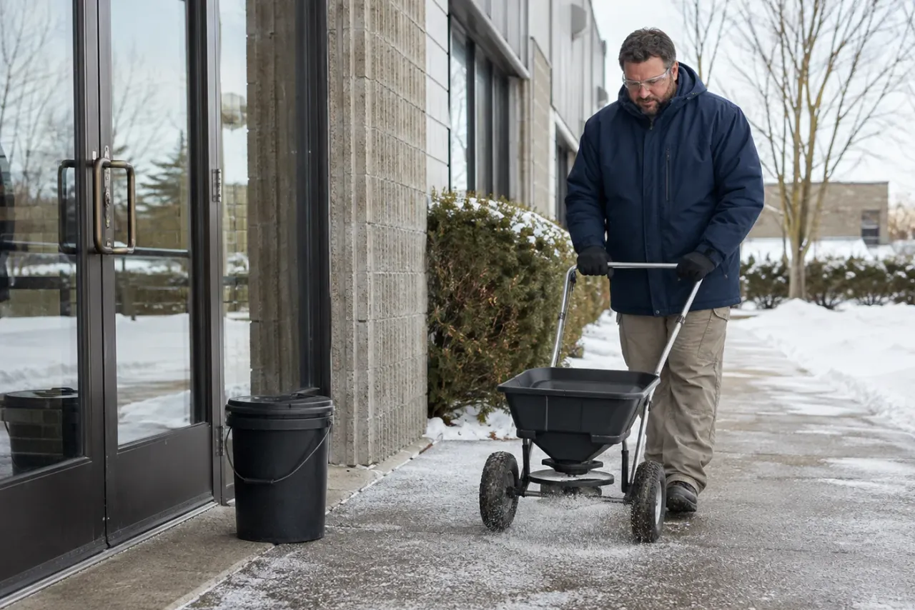 An independent snow removal professional reviewing job details