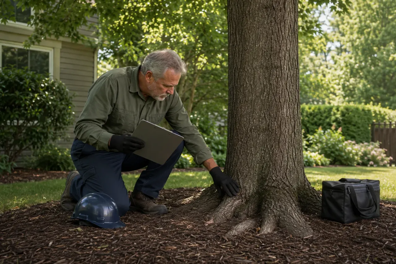 An independent tree service professional reviewing job details