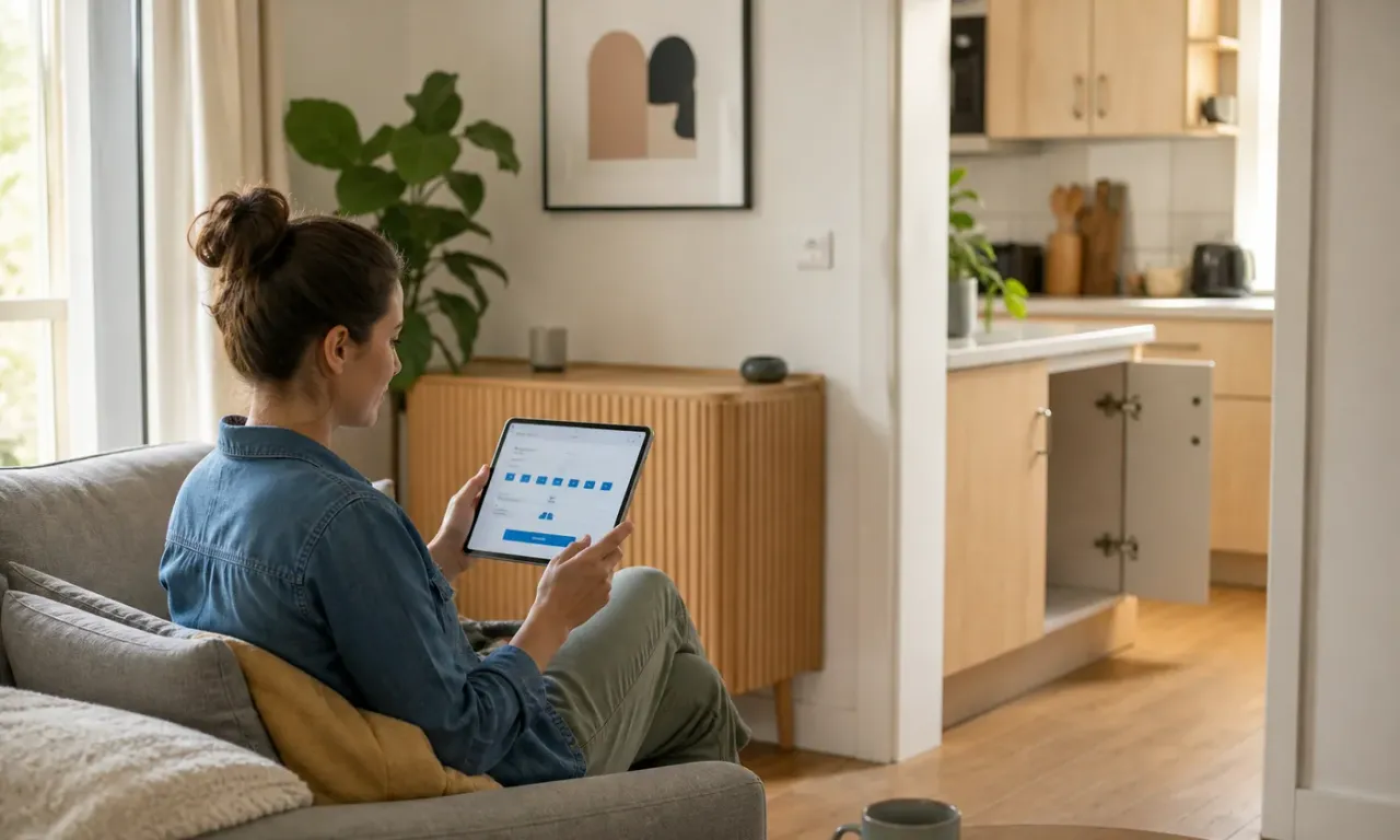 Homeowner completing a service booking request on a tablet at home