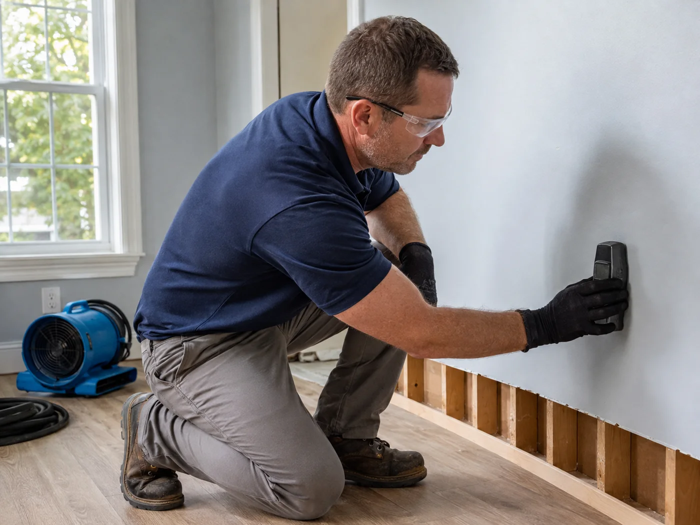 A water damage restoration owner reviewing the details of a job